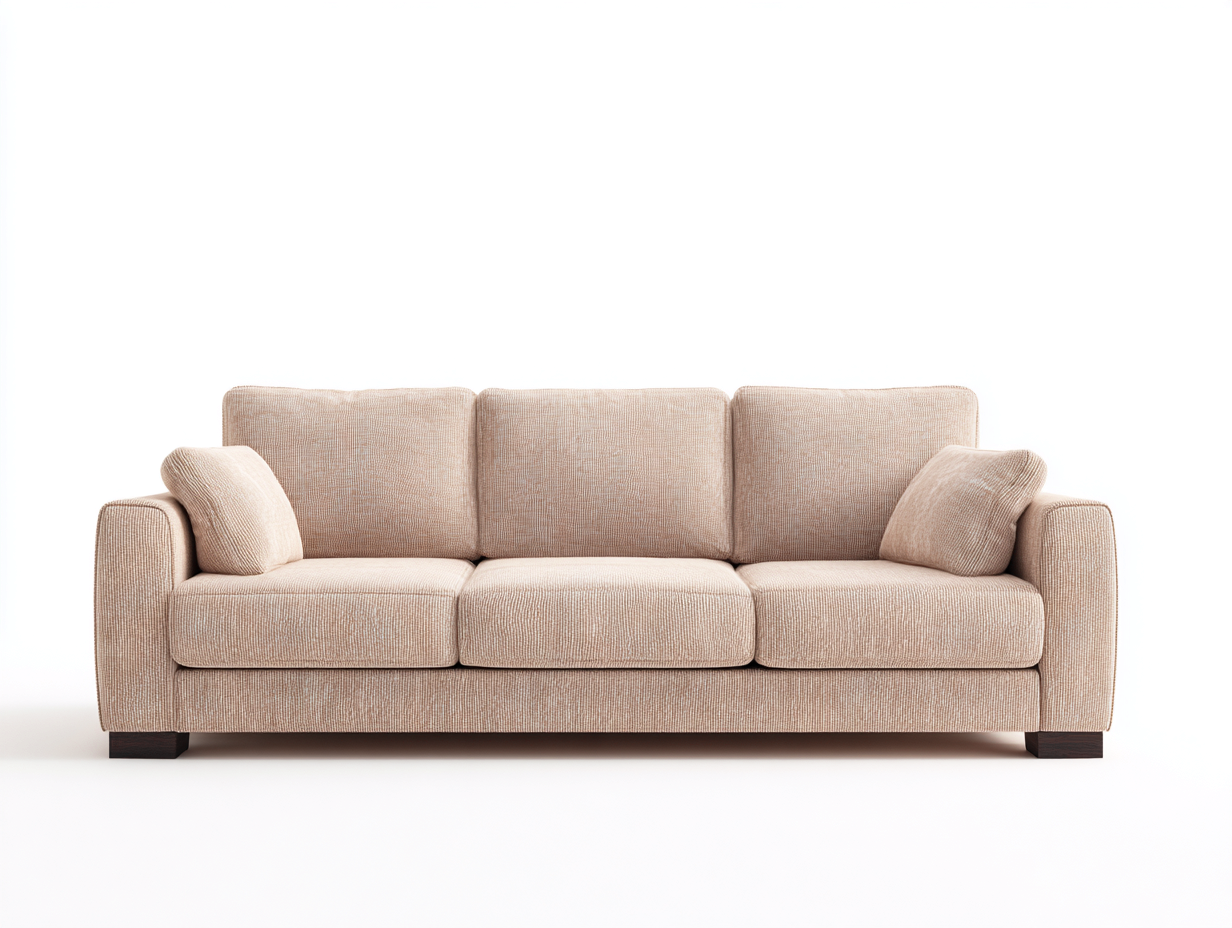 Sofás 3 plazas de tela de pana beige y base marrón 218x86x79 cm - diseño moderno para salón-Sacorlonest