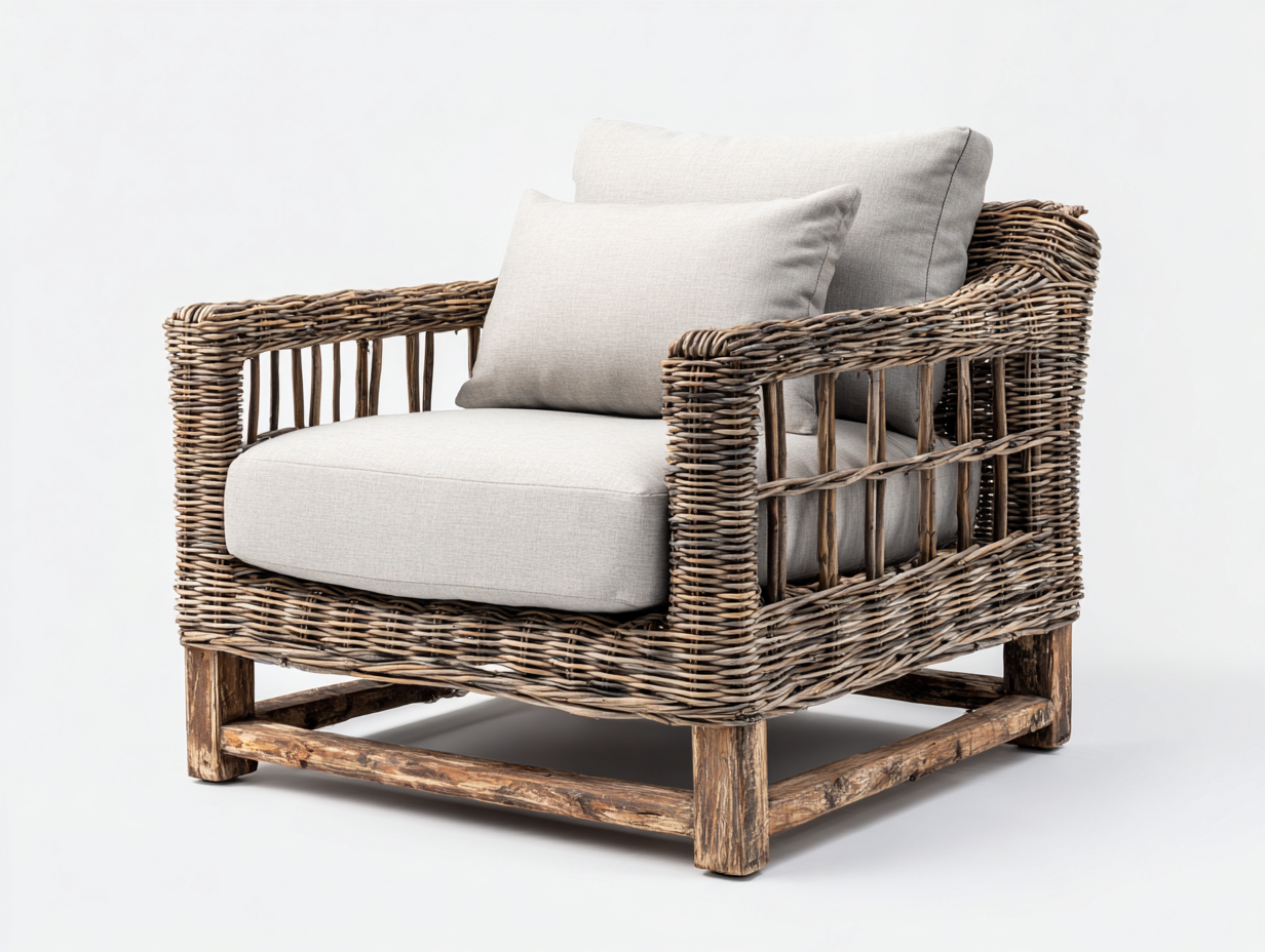 Sillones de ratán de mimbre natural 88x86x78 cm - Marrón-Beige - Diseño rústico para salón y terraza-Sacorlonest