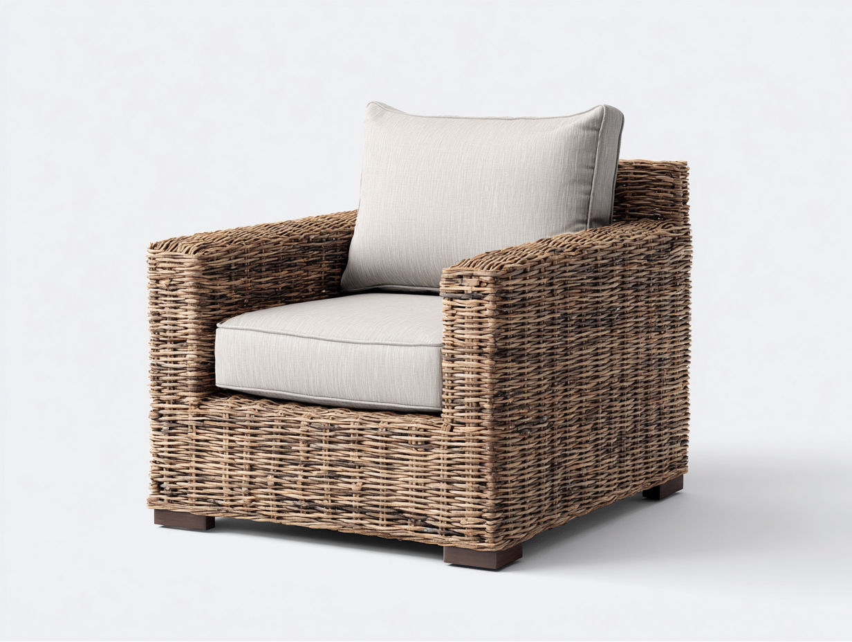 Sillones de ratán natural-beige 108 x 96 x 82 cm - para salón y terraza - diseño moderno-Sacorlonest