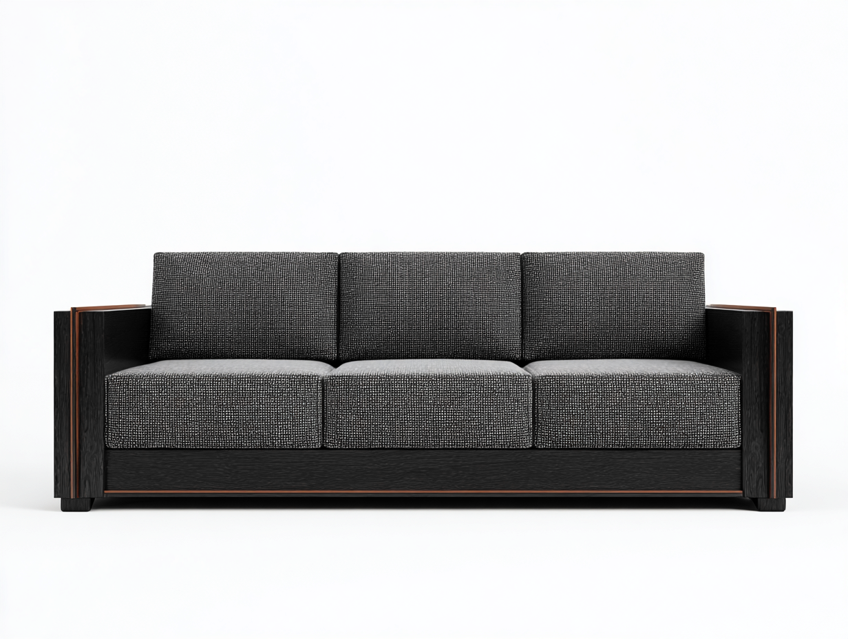 Sofás 3 plazas de tela y madera 210x88x78 cm - Gris oscuro y negro - Diseño moderno para salón-Sacorlonest