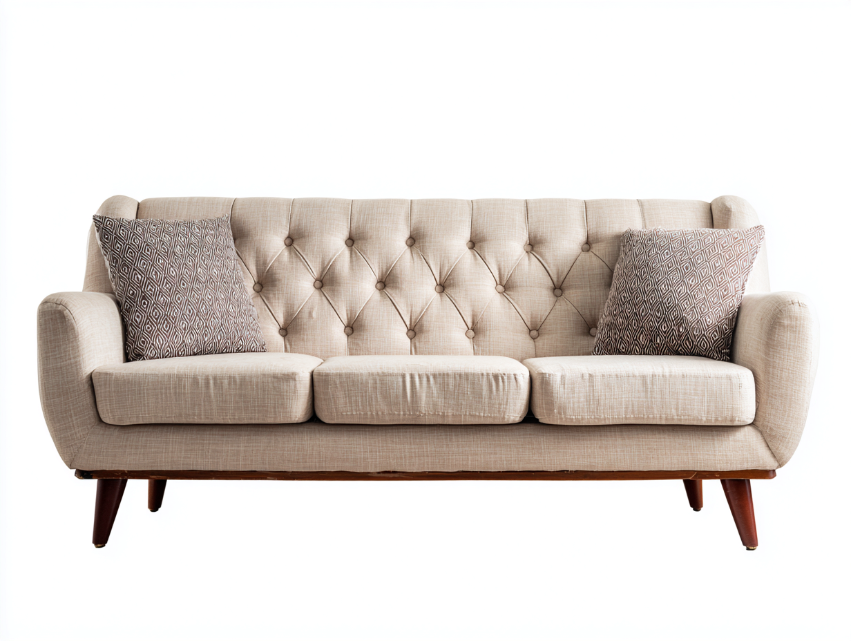 Sofás 3 plazas tapizado en tela 212x86x84 cm - Beige - Diseño clásico con respaldo capitoné-Sacorlonest