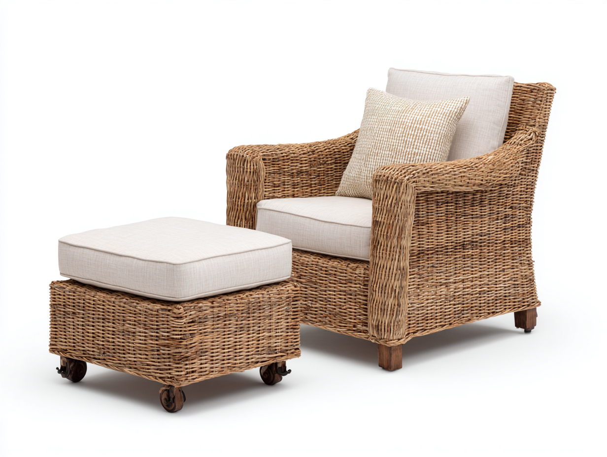 Sillones de ratán 92x86x88 cm - marrón-beige - con reposapiés-Sacorlonest
