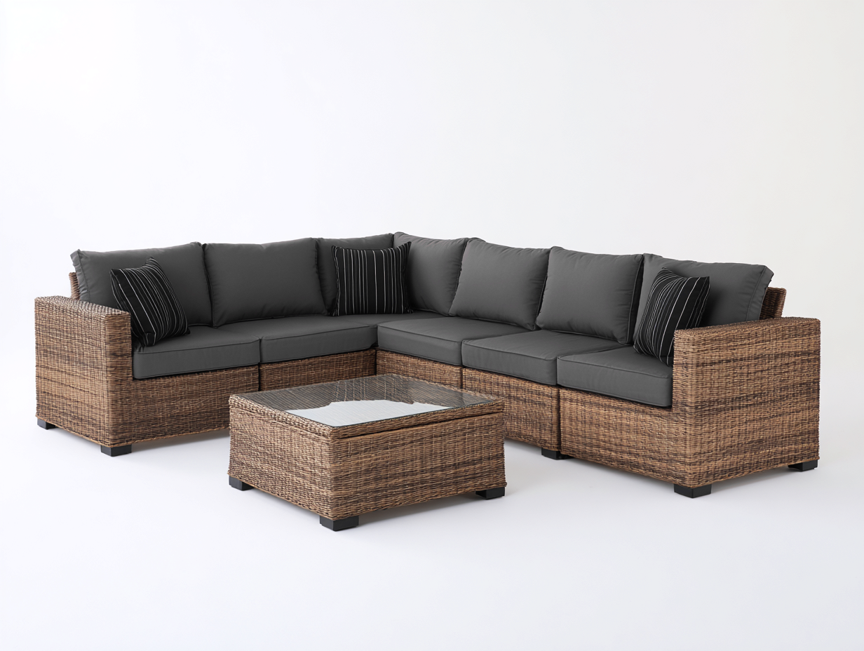 Sofás de exterior de ratán 285x285x82 cm gris-marrón - conjunto esquinero moderno-Sacorlonest