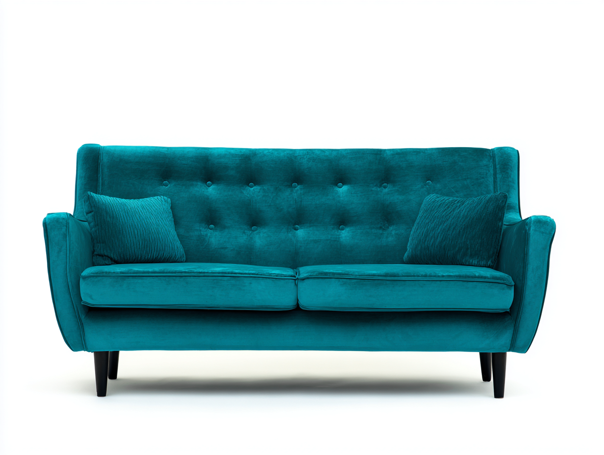 Sofás lineales de terciopelo 190x88x82 cm azul verdoso para salon - estilo vintage-Sacorlonest