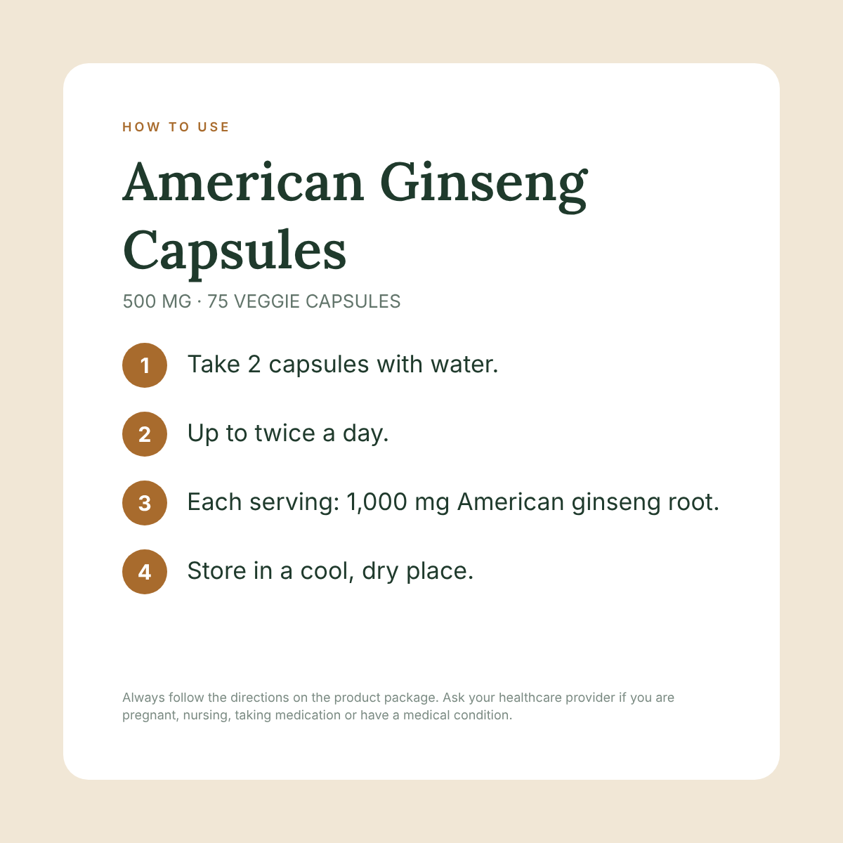 Wisconsin American Ginseng Capsules - 500 mg (75 Vegetable Capsules)