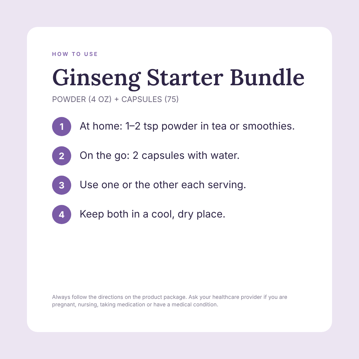 Ginseng Starter Bundle - Wisconsin American Ginseng Powder (4 oz) + Capsules (75)