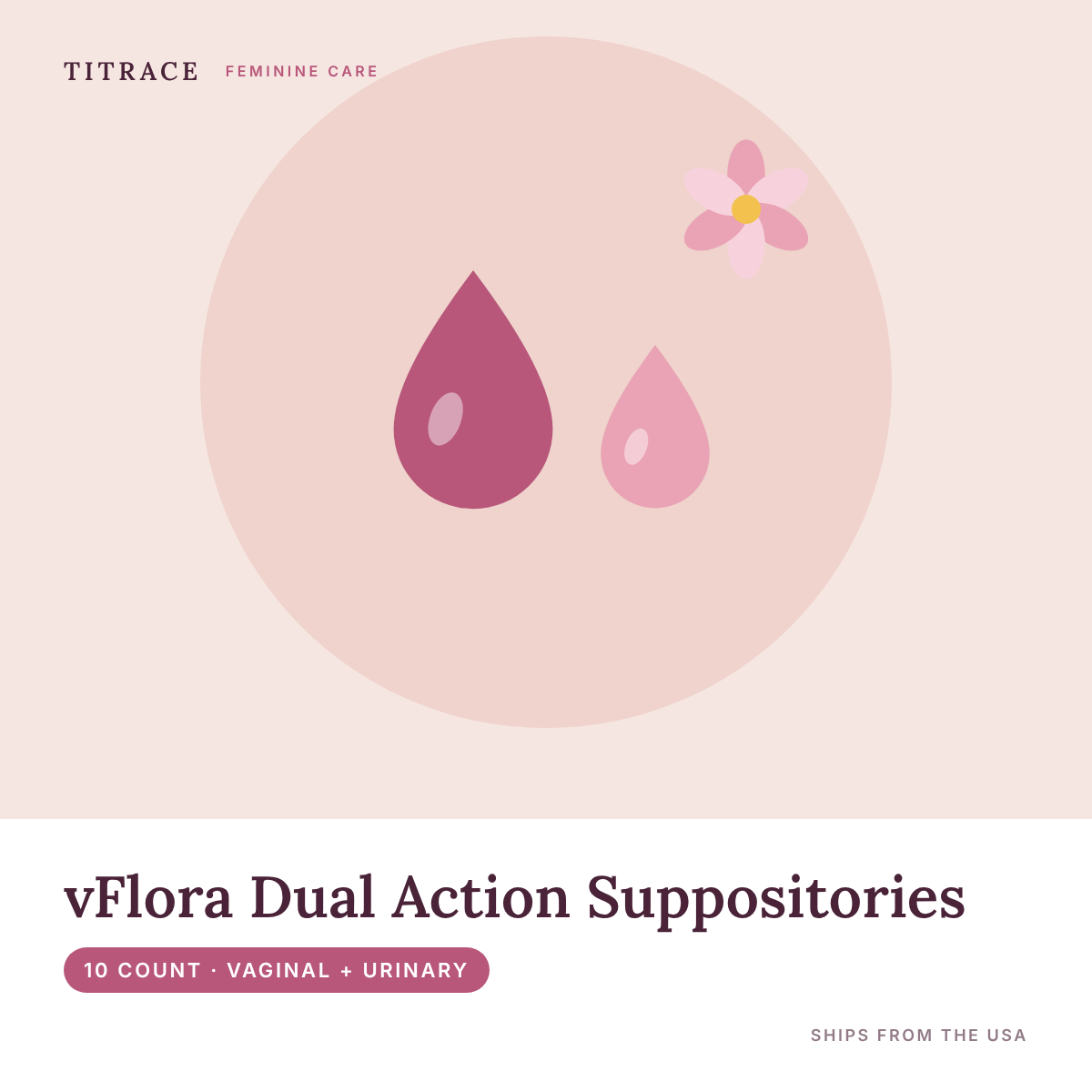 vFlora Dual Action Probiotic Suppositories - Vaginal + Urinary Support with D-Mannose (10 Count)