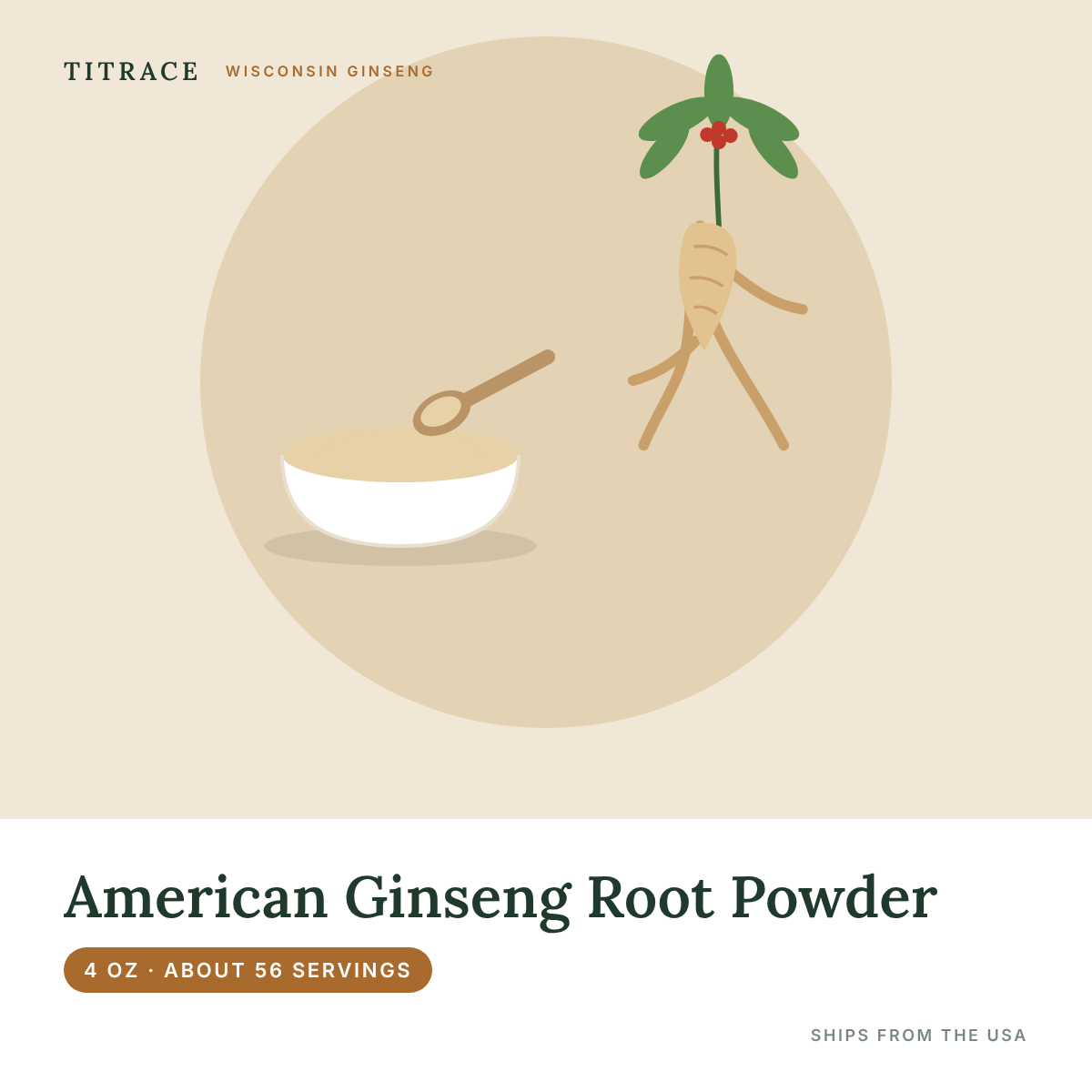 Wisconsin American Ginseng Root Powder - 4 oz (56 Servings)