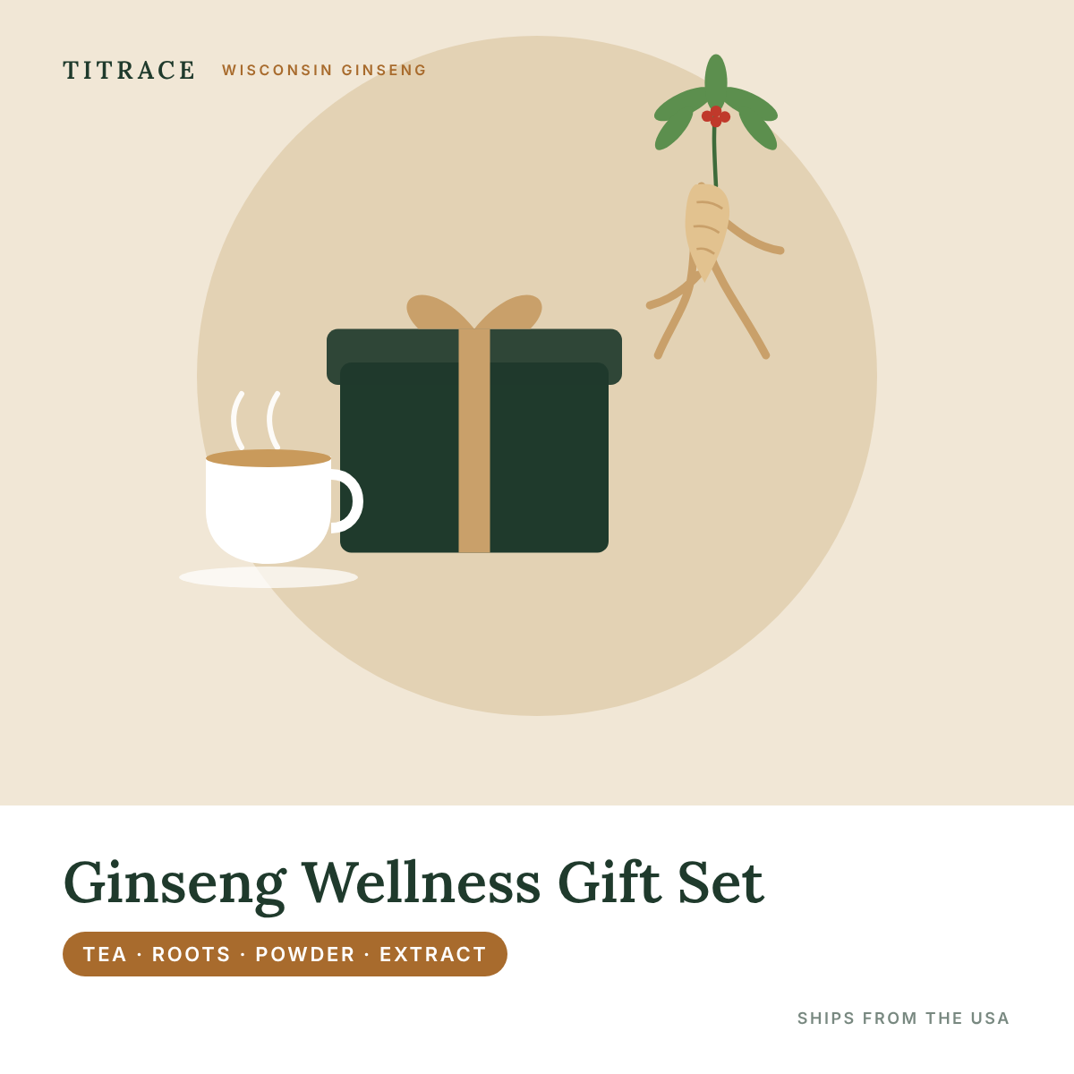 Wisconsin Ginseng Wellness Gift Set - Tea, Roots, Powder & Extract