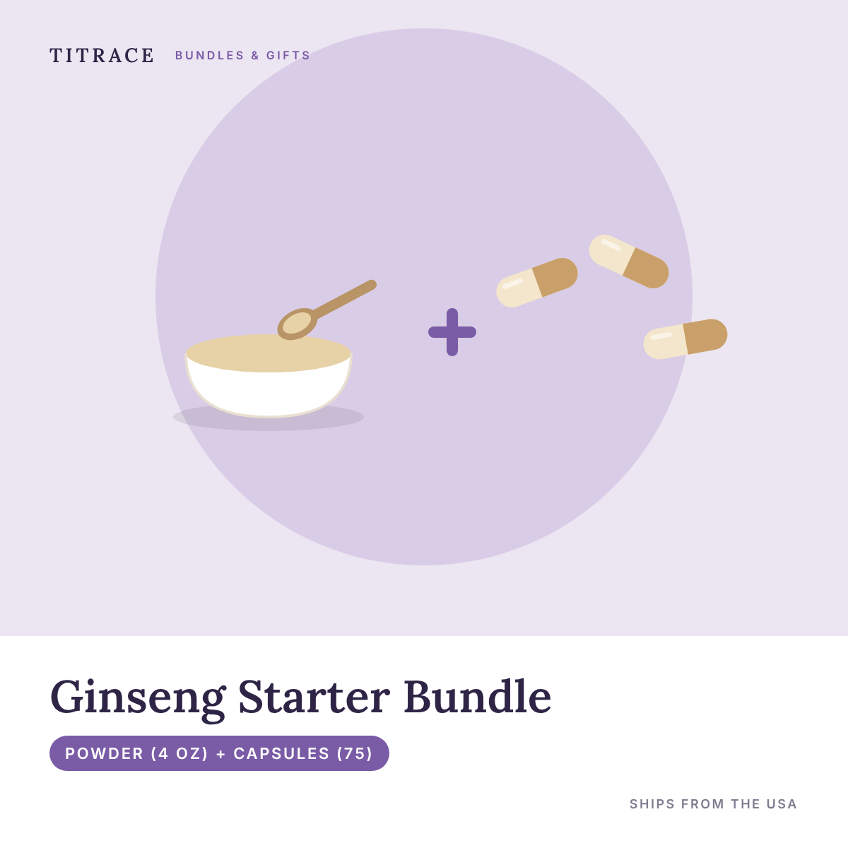 Ginseng Starter Bundle - Wisconsin American Ginseng Powder (4 oz) + Capsules (75)
