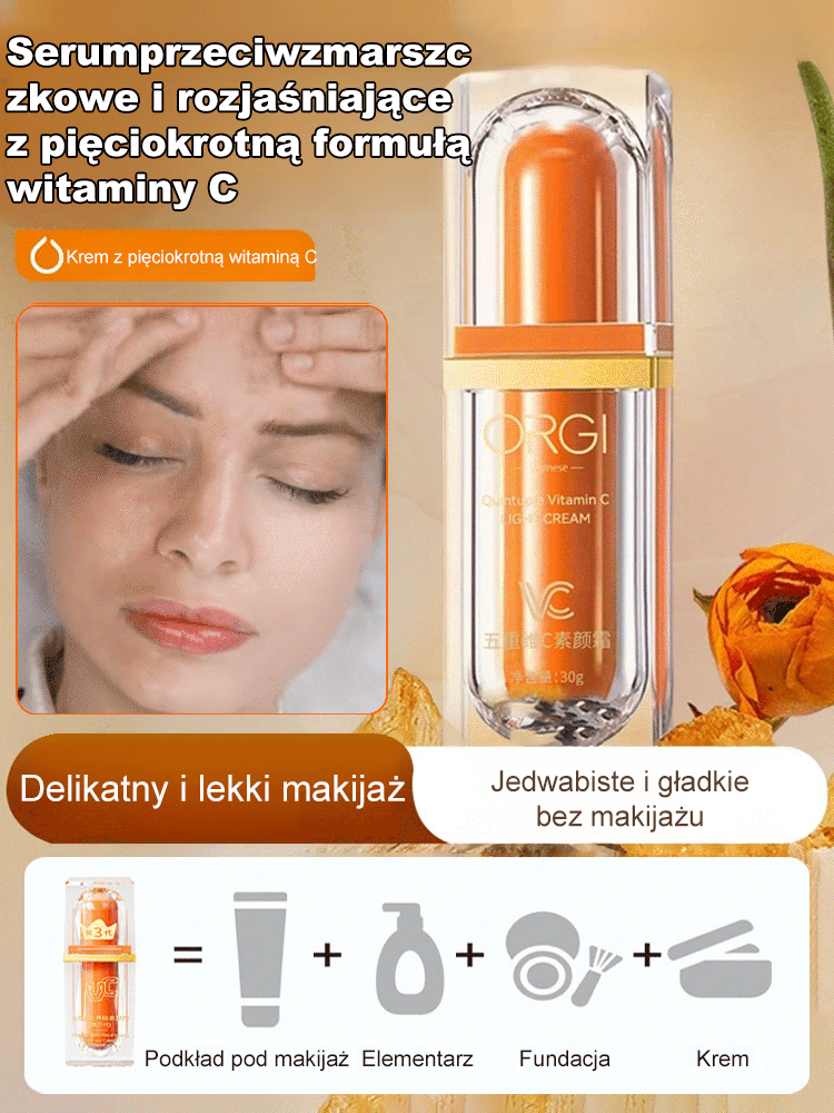 5w1 Magiczne Serum z Witaminą C - Przeciwzmarszczkowy Efekt "Bez Makijażu" Błyskawiczny Lifting!