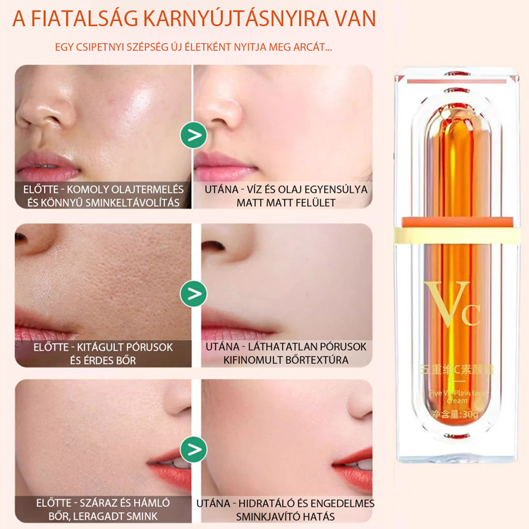 5x C-Vitaminos Arckrém - 4 az 1-ben Sminkalap és Korrektor 50%