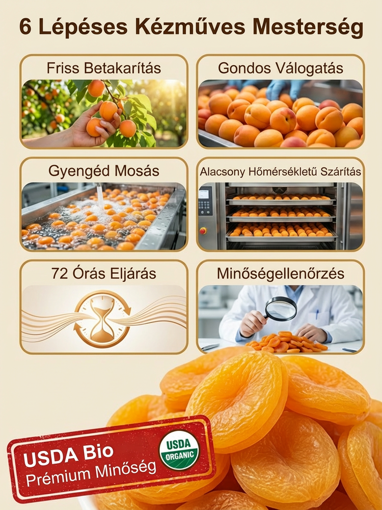Prémium Szárított Sárgabarack | 1+1 INGYEN | Cukormentes Egészséges Snack Akció -75% 