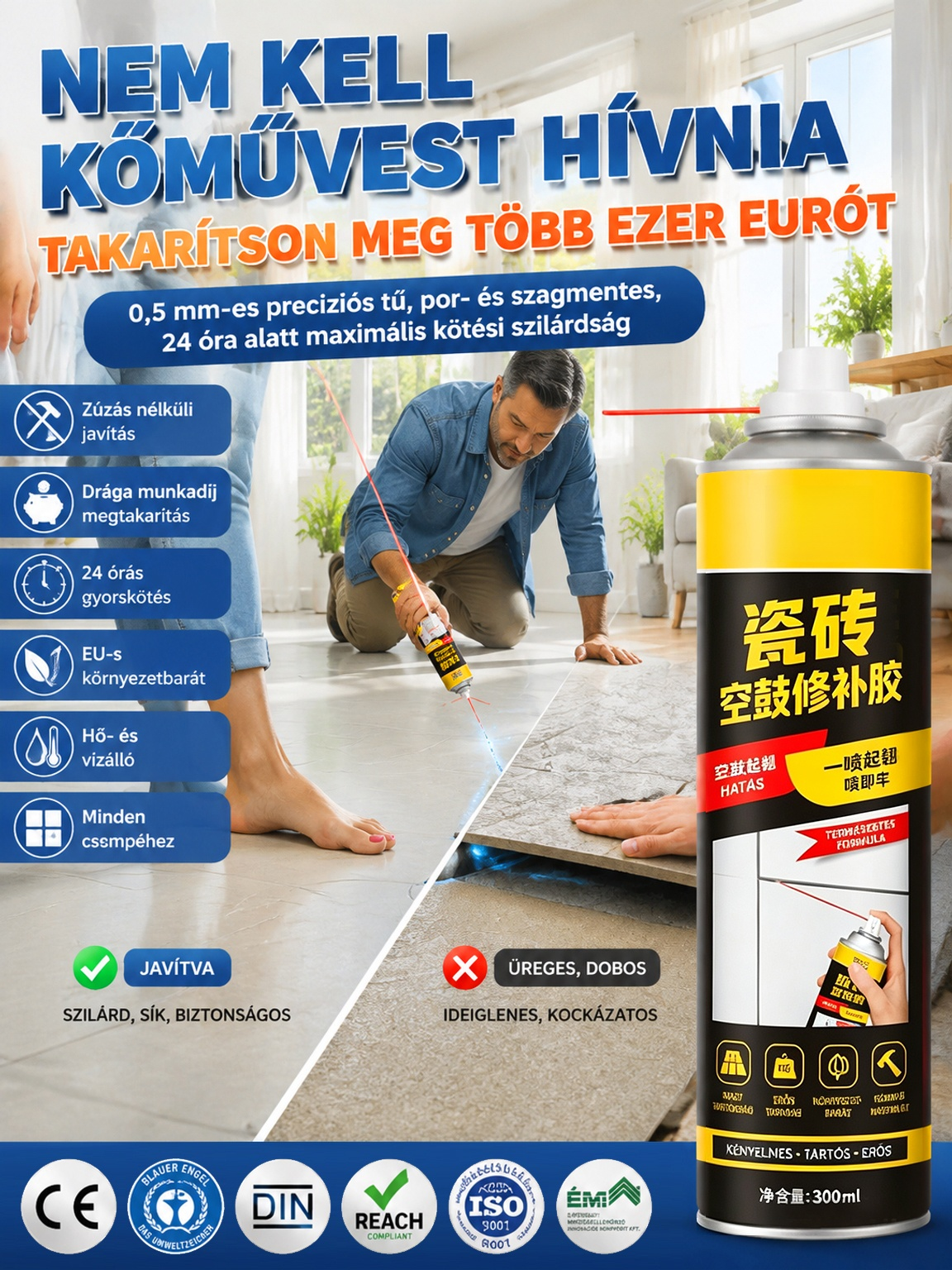 Üreges csempe javító ragasztó - Bontás nélkül!-50%