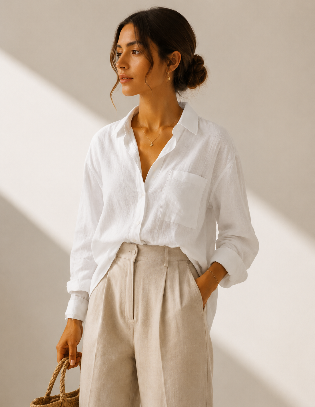 White Linen Button Shirt for Women - Lunae Label Elegant Summer Top