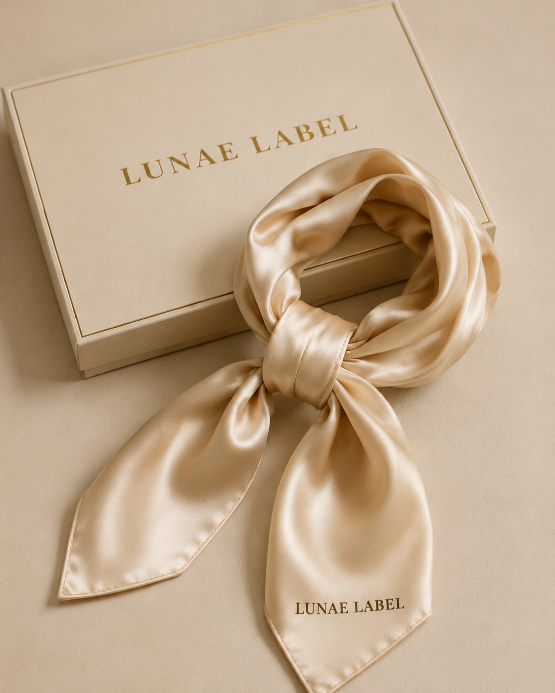 Champagne silk satin hair scarf for women - Lunae Label elegant hair accessory