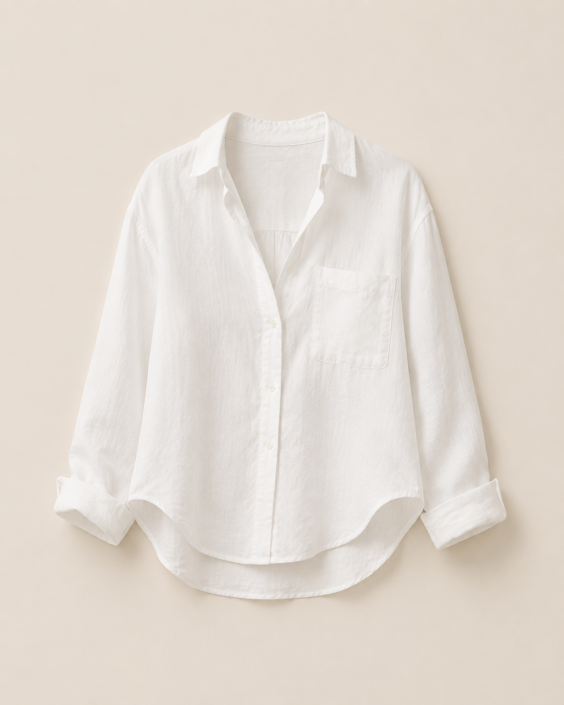 White Linen Button Down Shirt Detail - Lunae Label Women's Clothing