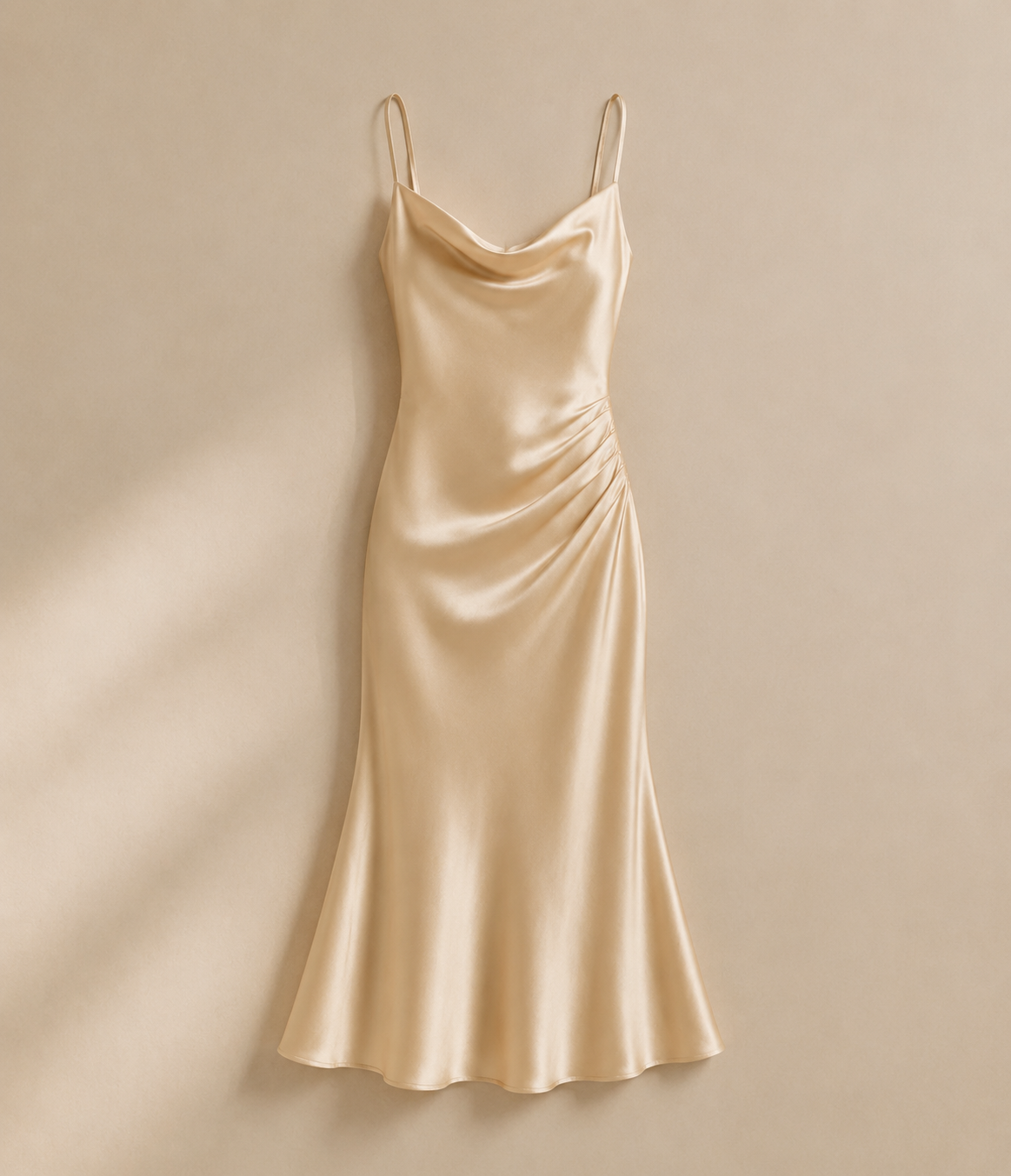 Lunae Label Satin Midi Dress Champagne Satin Product Detail