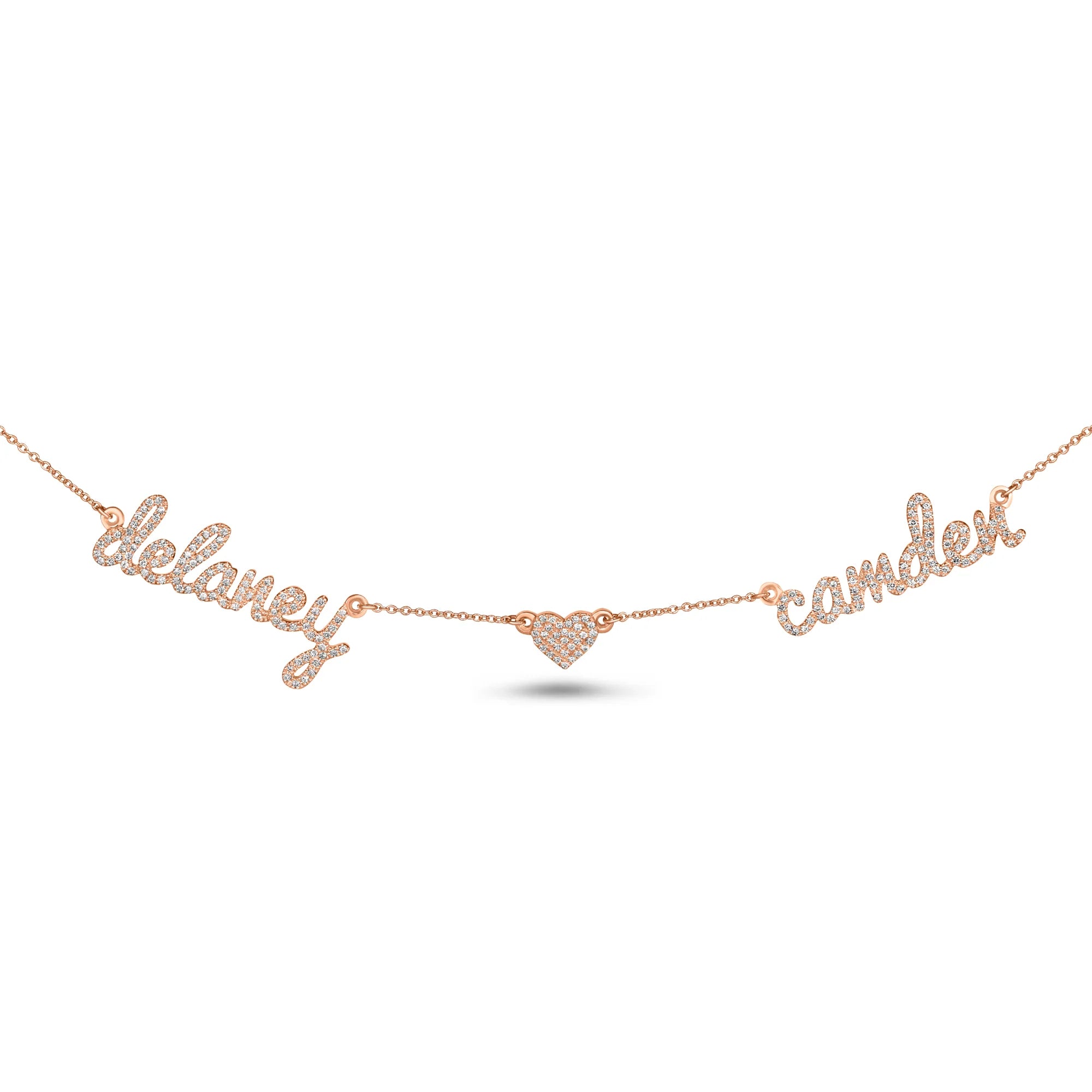 Custom Name & Pave Heart Charm Necklace