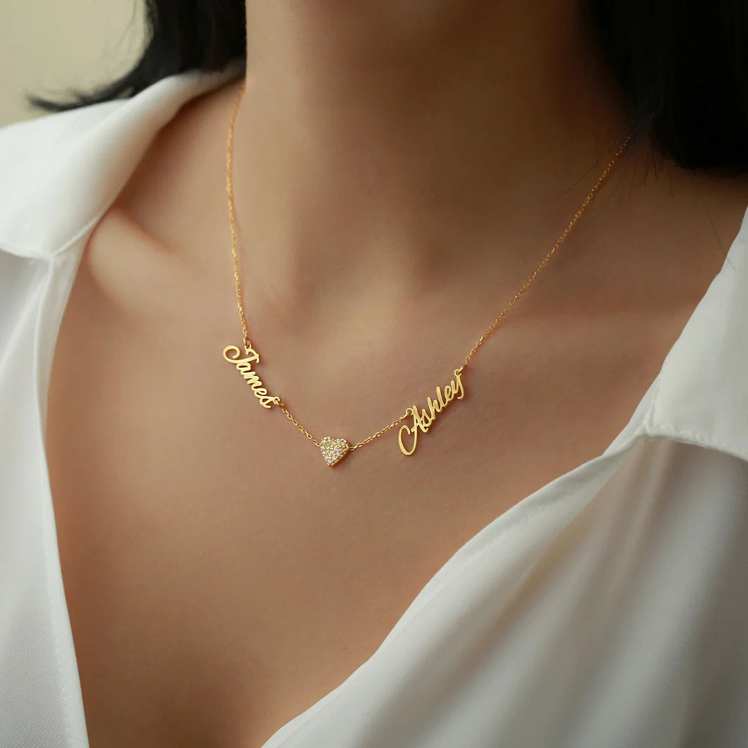 Custom Name & Pave Heart Charm Necklace