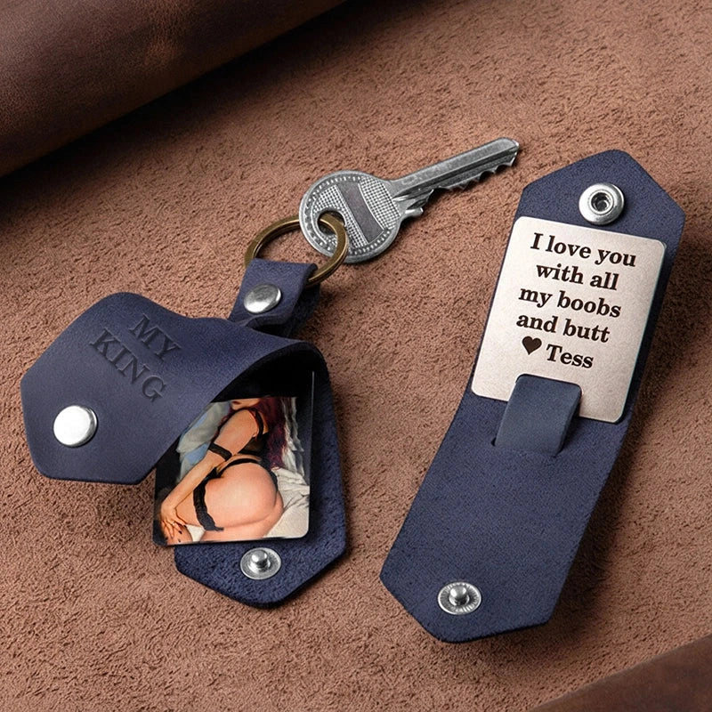 The "Our Secret" Personalized Leather Photo Keychain - Custom Private Keepsake Gift For Him