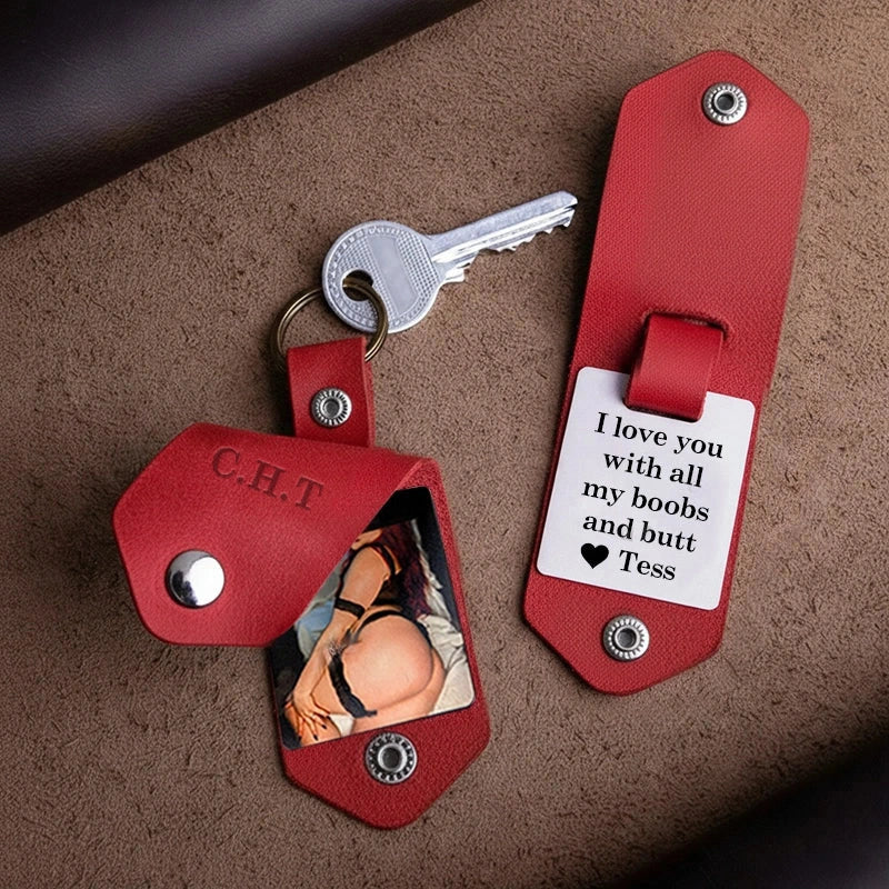 The "Our Secret" Personalized Leather Photo Keychain - Custom Private Keepsake Gift For Him