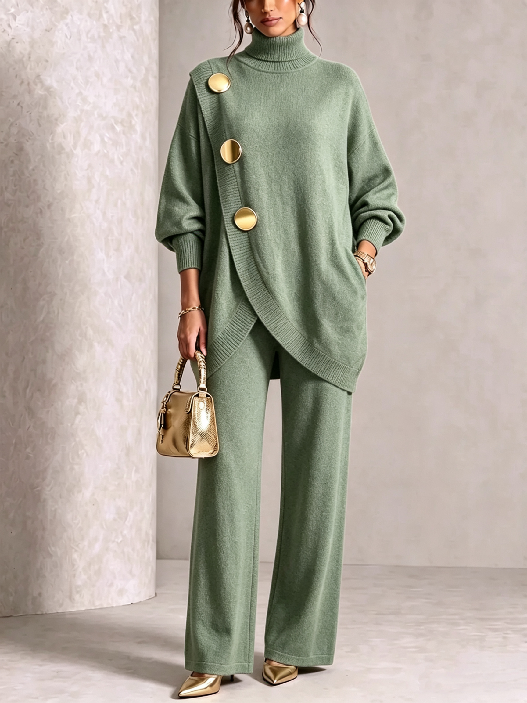 ⏰ LAST DAY SAVE 49% 💥 Elegant Knit Asymmetrical Button Set