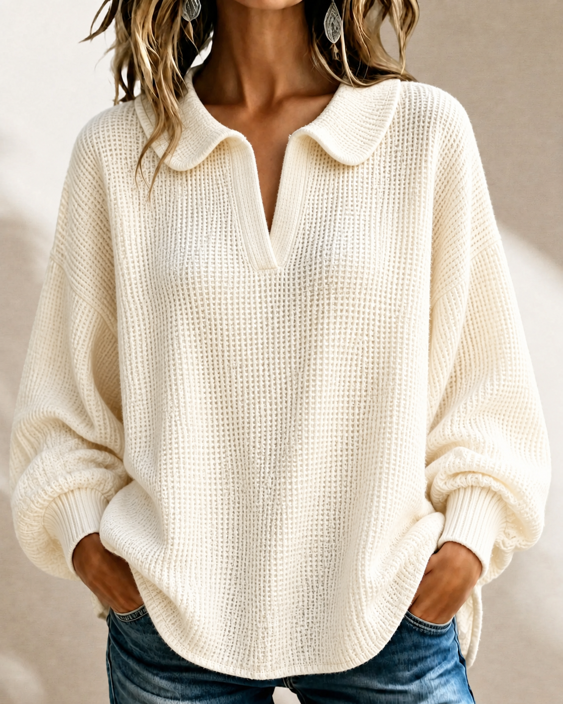 New Arrival🔥Women’s Soft Textured V-Neck Collared Sweater
