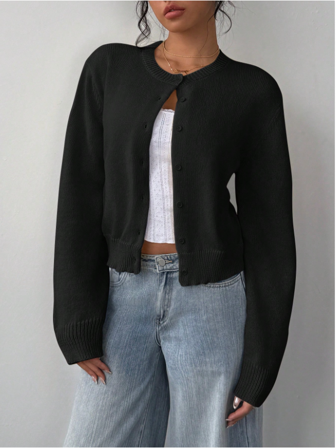 Women's Classic Soft Knit Button Cardigan Relaxed Long Sleeve Everyday Sweater