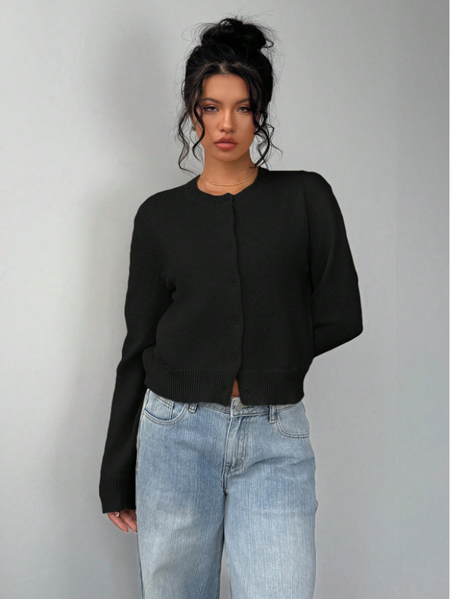 Women's Classic Soft Knit Button Cardigan Relaxed Long Sleeve Everyday Sweater
