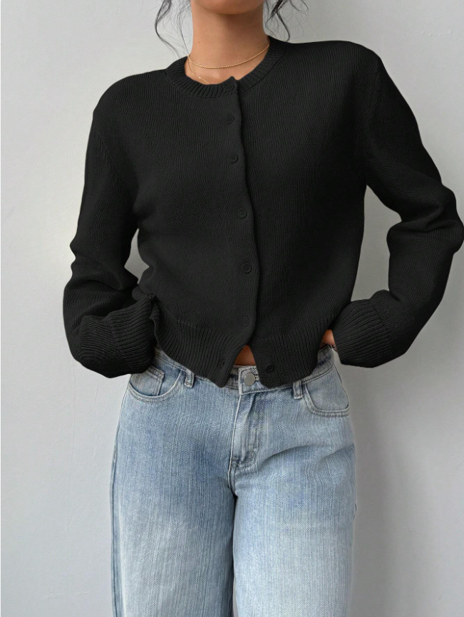 Women's Classic Soft Knit Button Cardigan Relaxed Long Sleeve Everyday Sweater