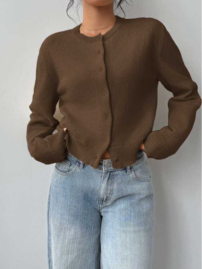 Women's Classic Soft Knit Button Cardigan Relaxed Long Sleeve Everyday Sweater