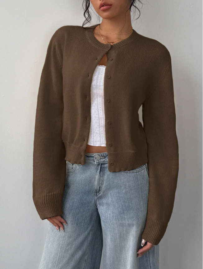 Women's Classic Soft Knit Button Cardigan Relaxed Long Sleeve Everyday Sweater