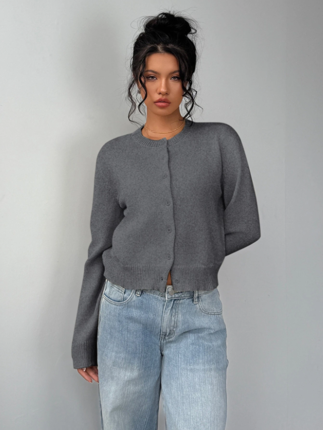 Women's Classic Soft Knit Button Cardigan Relaxed Long Sleeve Everyday Sweater