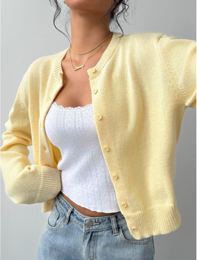 Women's Classic Soft Knit Button Cardigan Relaxed Long Sleeve Everyday Sweater