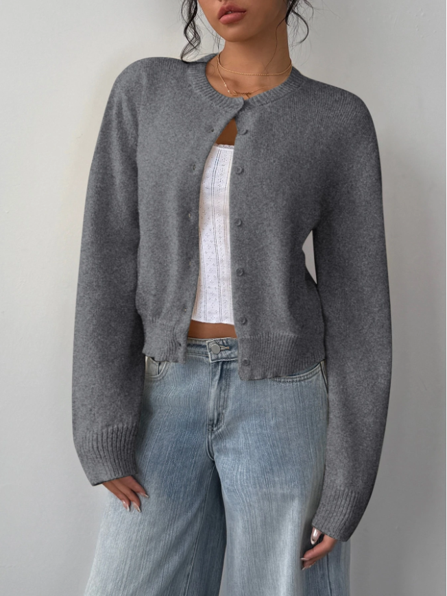 Women's Classic Soft Knit Button Cardigan Relaxed Long Sleeve Everyday Sweater
