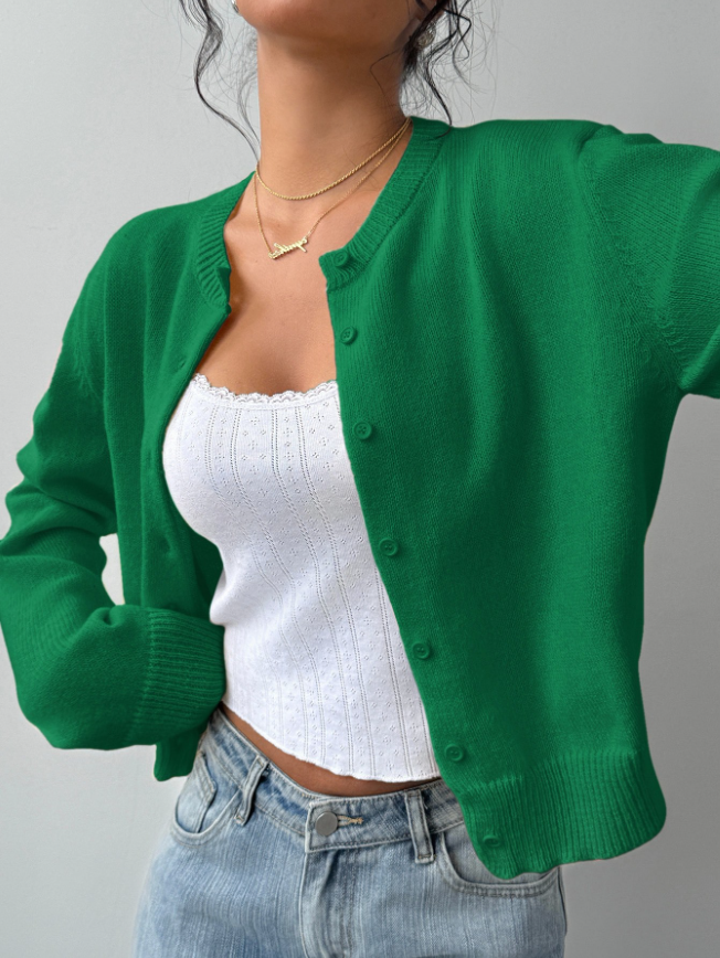 Women's Classic Soft Knit Button Cardigan Relaxed Long Sleeve Everyday Sweater