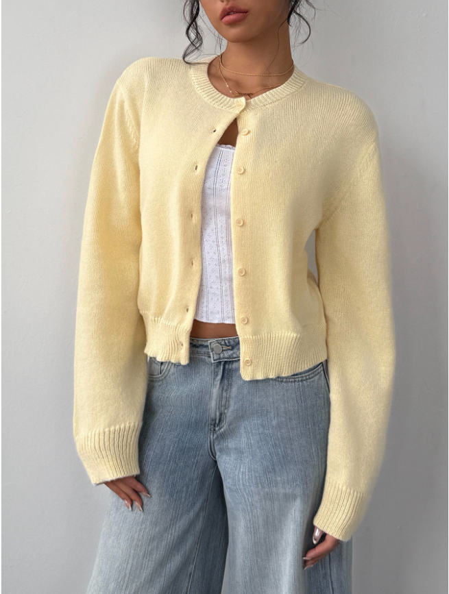 Women's Classic Soft Knit Button Cardigan Relaxed Long Sleeve Everyday Sweater