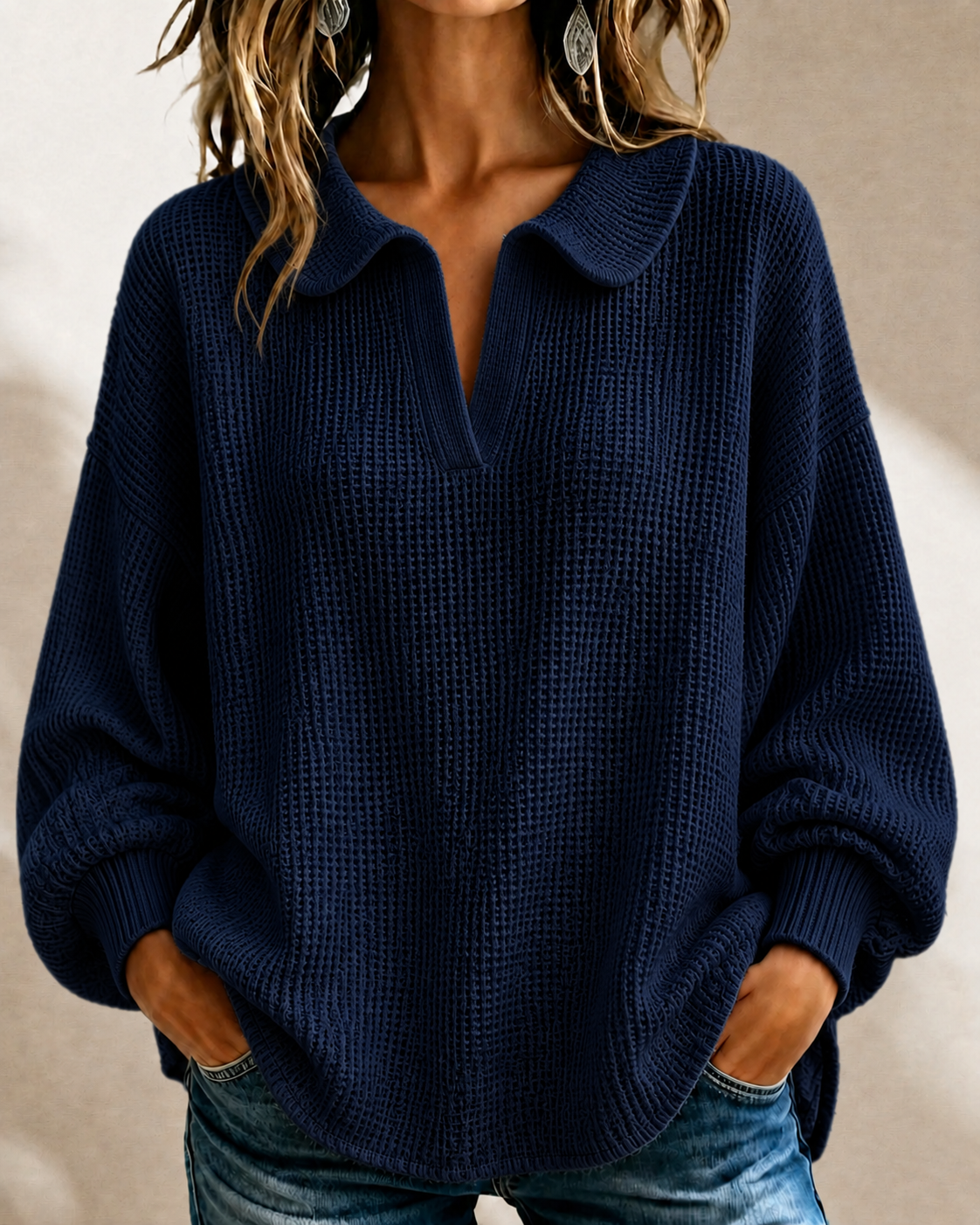 New Arrival🔥Women’s Soft Textured V-Neck Collared Sweater