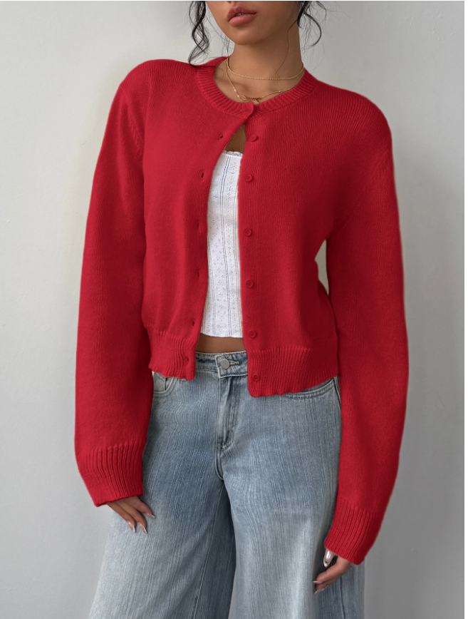 Women's Classic Soft Knit Button Cardigan Relaxed Long Sleeve Everyday Sweater