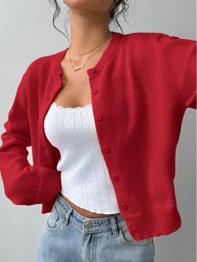 Women's Classic Soft Knit Button Cardigan Relaxed Long Sleeve Everyday Sweater