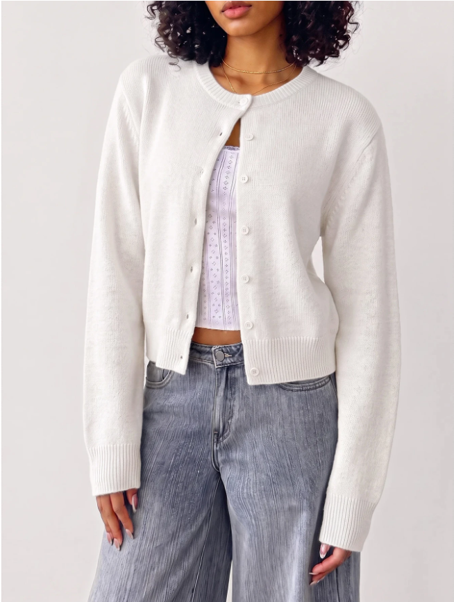 Women's Classic Soft Knit Button Cardigan Relaxed Long Sleeve Everyday Sweater