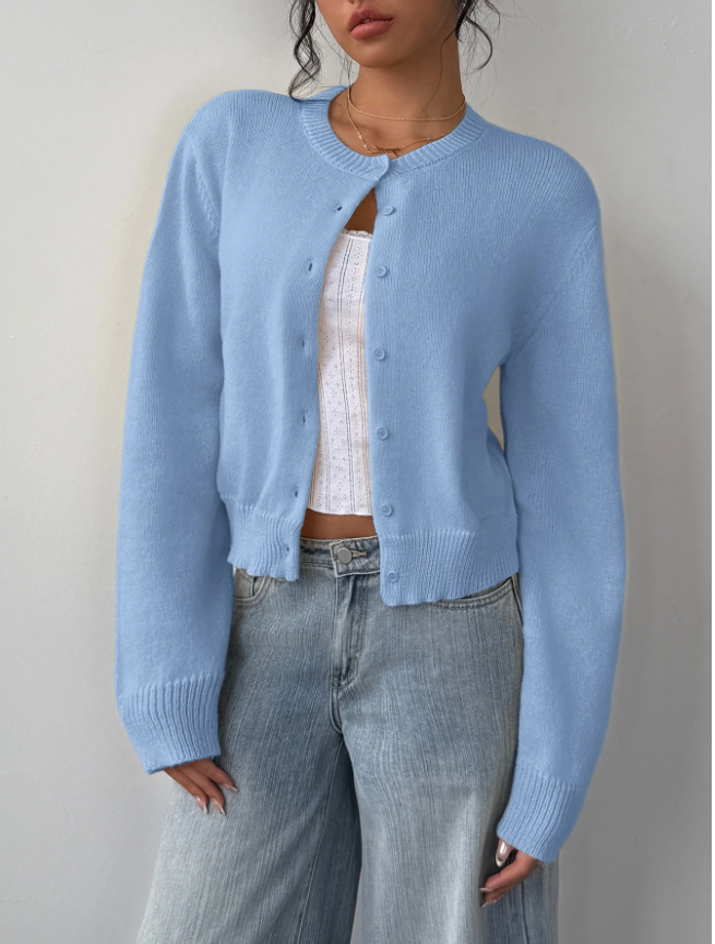 Women's Classic Soft Knit Button Cardigan Relaxed Long Sleeve Everyday Sweater