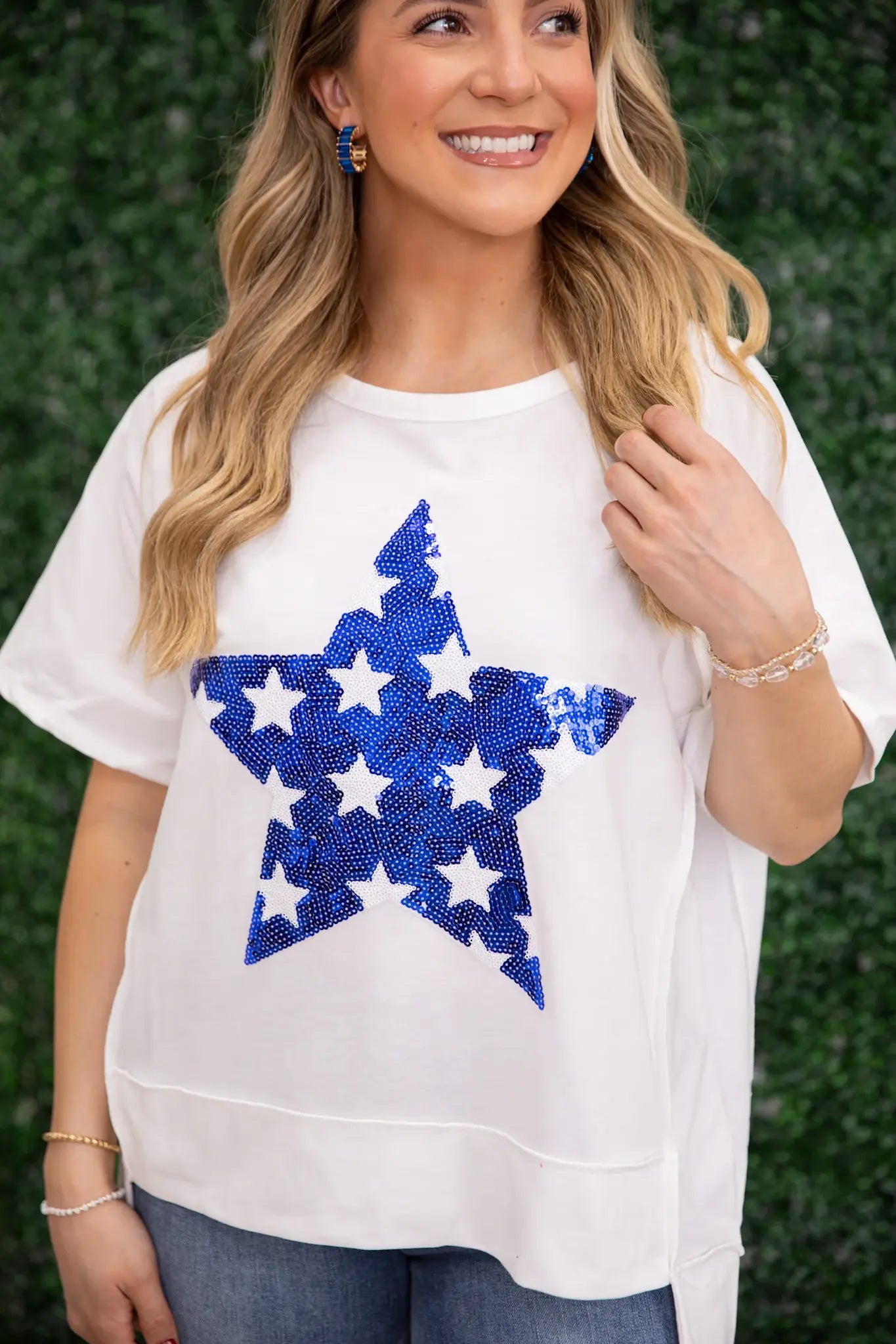(2 Sizes) Patriotic Blue Sequined Star Top-Arttile