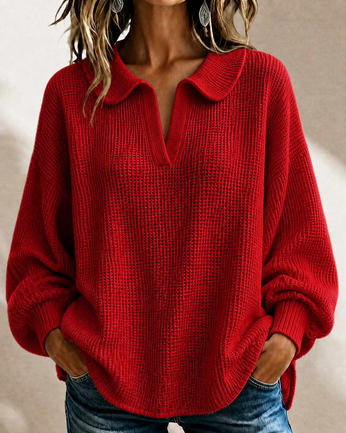 New Arrival🔥Women’s Soft Textured V-Neck Collared Sweater