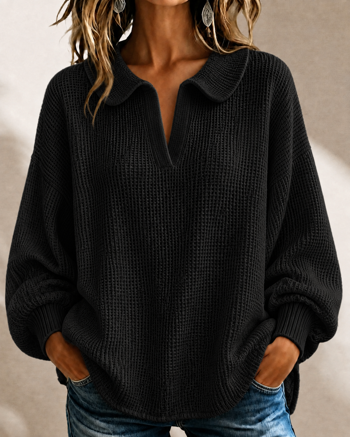 New Arrival🔥Women’s Soft Textured V-Neck Collared Sweater