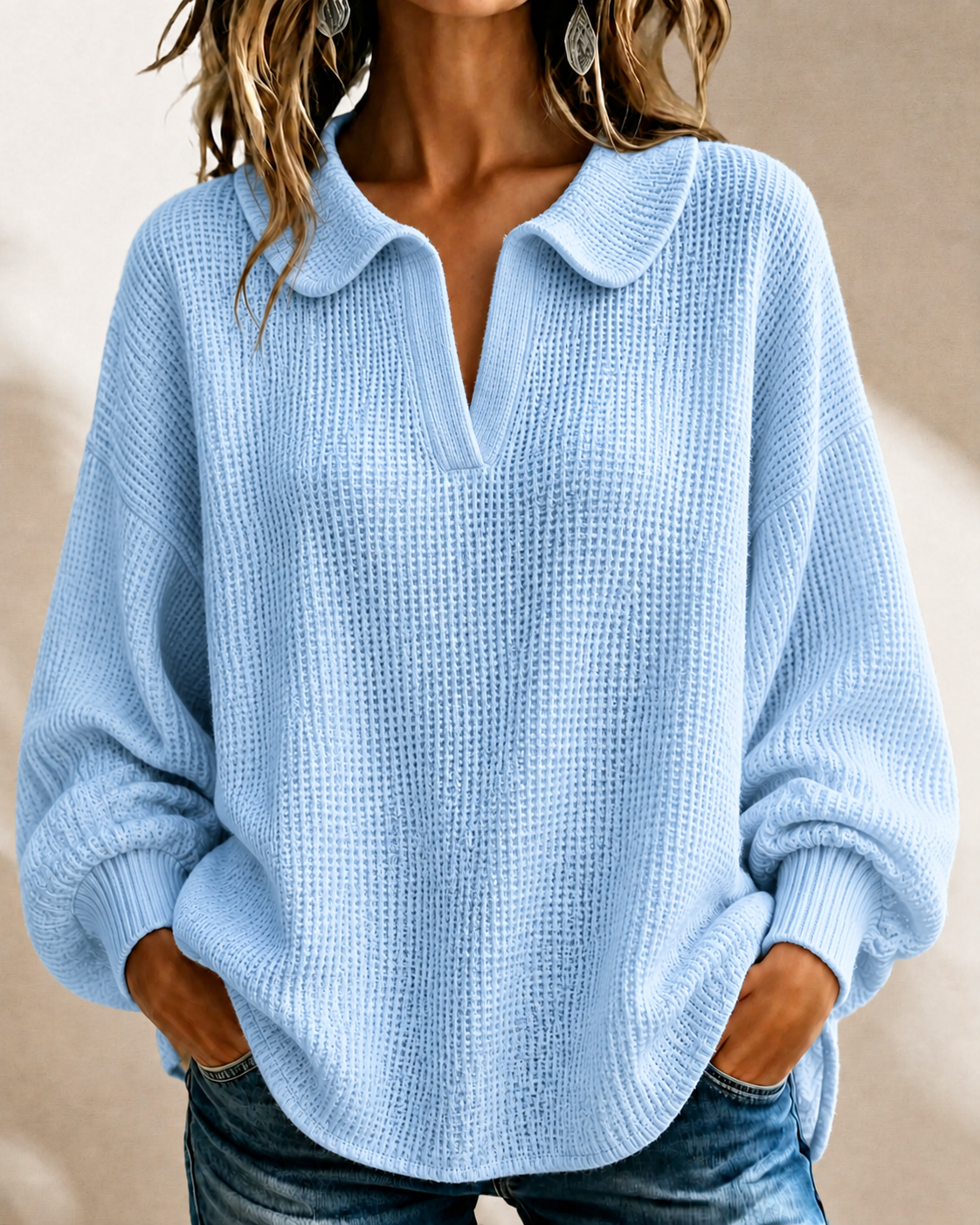 New Arrival🔥Women’s Soft Textured V-Neck Collared Sweater