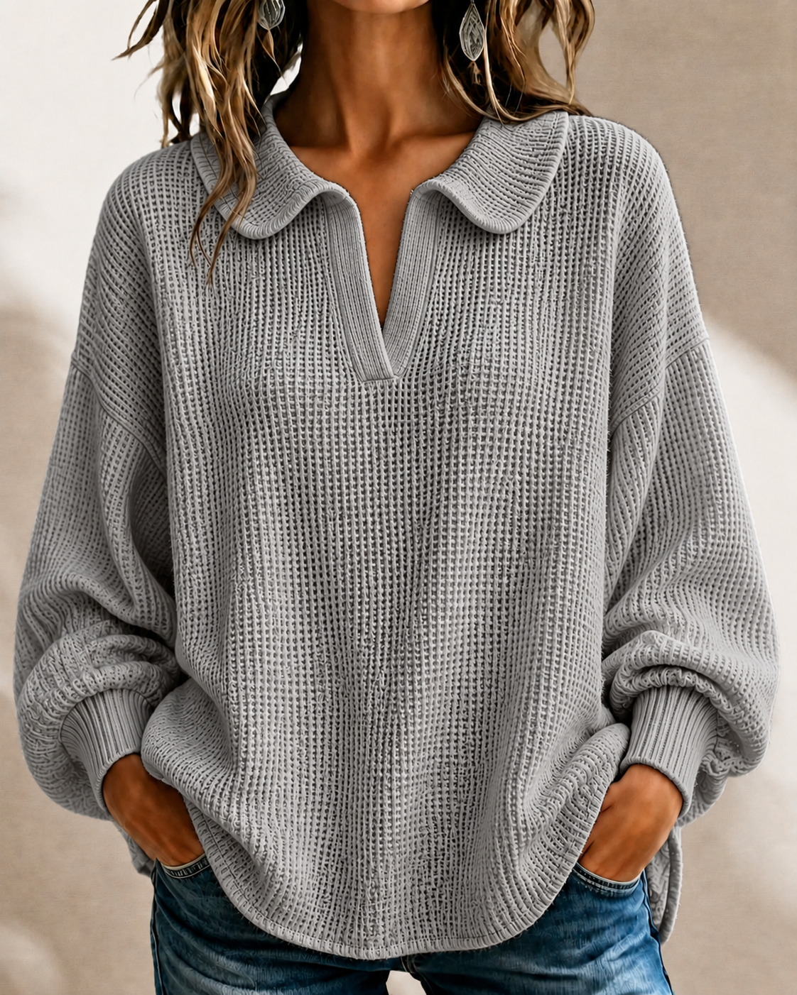 New Arrival🔥Women’s Soft Textured V-Neck Collared Sweater