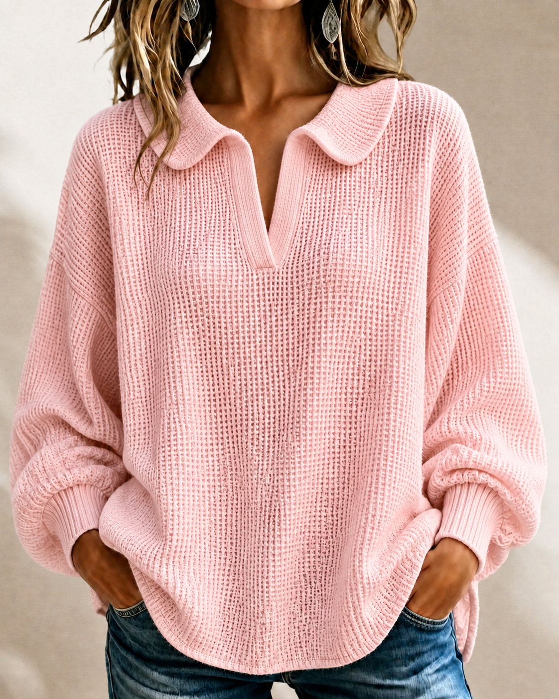 New Arrival🔥Women’s Soft Textured V-Neck Collared Sweater