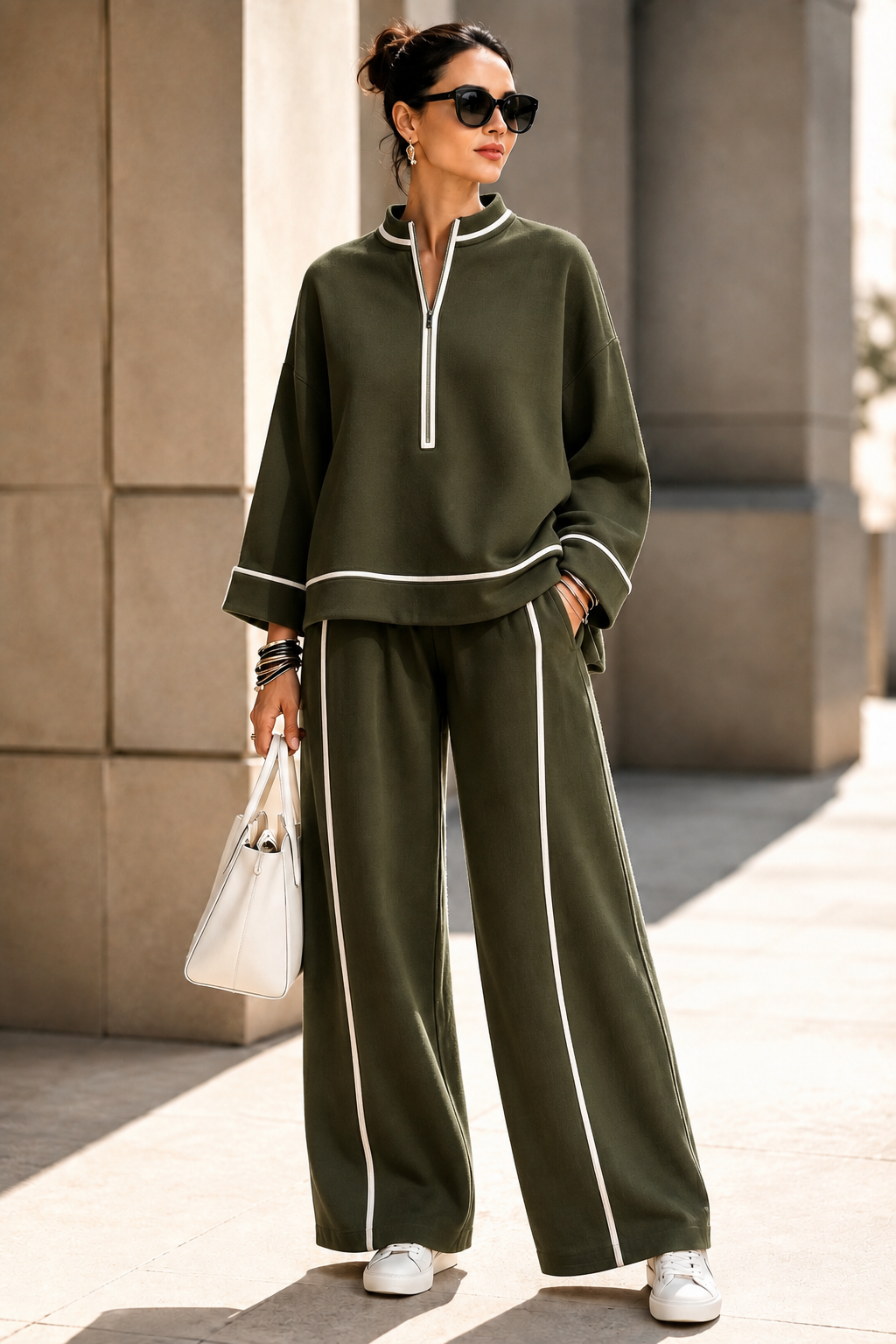 New Arrival🔥Women’s Relaxed Half-Zip Wide-Leg Two-Piece Set